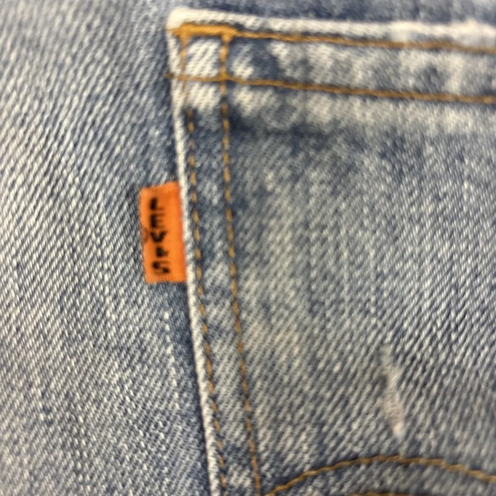 Levi's 606 Orange Tab Jeans Big E 33x32 Denim Straight Distressed Patched Knees